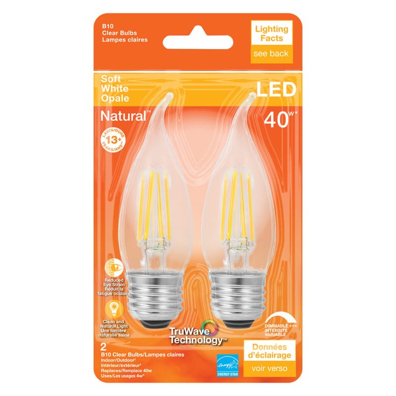 Sylvania 40756 Natural B10 E26 (Medium) LED Bulb Soft White 40 Watt Equivalence 2 pk
