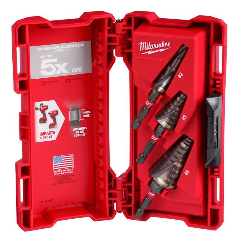 Milwaukee 48-89-9256 Shockwave 3/16 to 1 in. High Speed Steel Impact Step Bit Set Quick-Change Hex Shank 3 pc