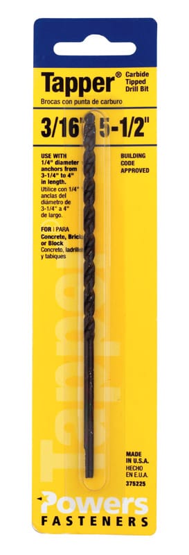Hillman 375225 Tapper 3/16 in. X 5-1/2 in. L Carbide Tipped Drill Bit Straight Shank 1 pc