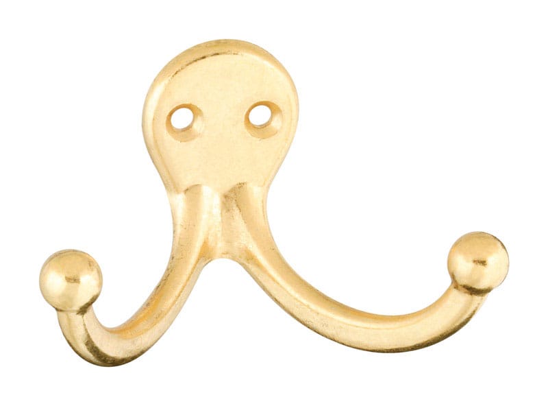 National Hardware N199-224 Brass Gold Zinc Die-Cast Double Clothes Hook 35 lb. cap. 1 pk