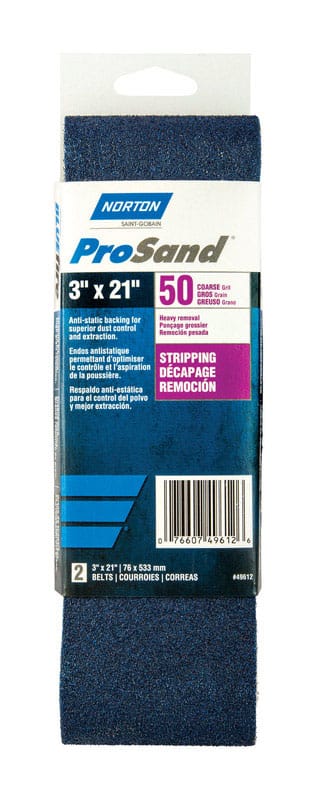 Norton 07660702227 ProSand 21 in. L X 3 in. W Zirconia Alumina Cloth Portable Sanding Belt 50 Grit Coarse 2 pk