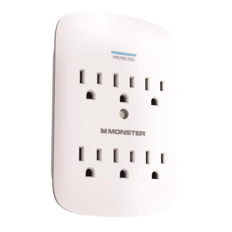 Monster Just Power It Up 1606 0 ft. L 6 outlets Wall Tap Surge Protector White 1200 J