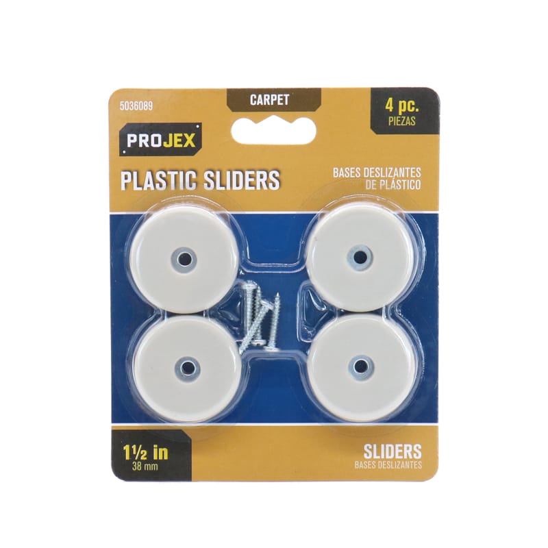Projex P0035 White 1-1/2 in. Screw-On Plastic Chair Glide 4 pk