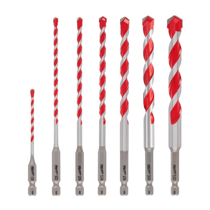 Milwaukee 48-20-9057 Shockwave 1/8 in. Carbide Large Hammer Drill Bit Set Hex Shank 7 pc
