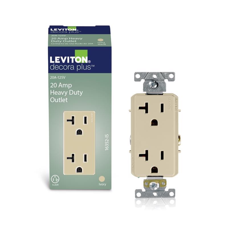 Leviton 16352-I Decora Plus 20 amps 125 V Duplex Ivory Outlet 5-20R 1 pk