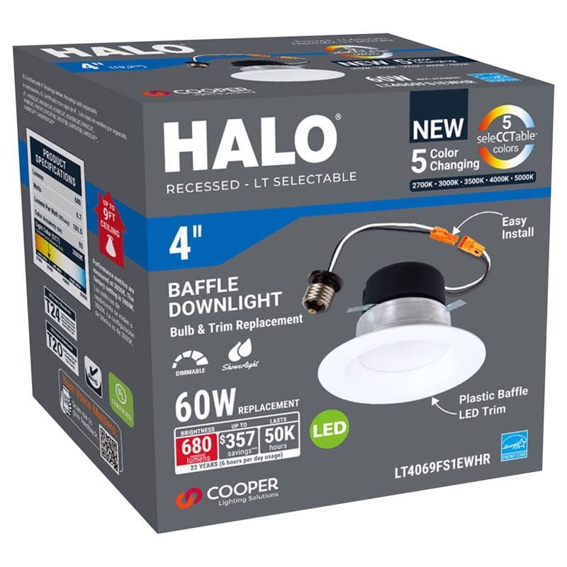 Halo LT4069FS1EWHR White 3.8 in. W Plastic LED Dimmable Recessed Downlight 60 W