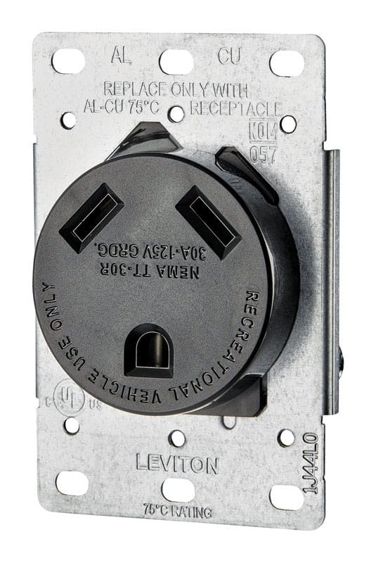 Leviton 07313-S00 30 amps 125 V Black Outlet TT-30R 1 pk