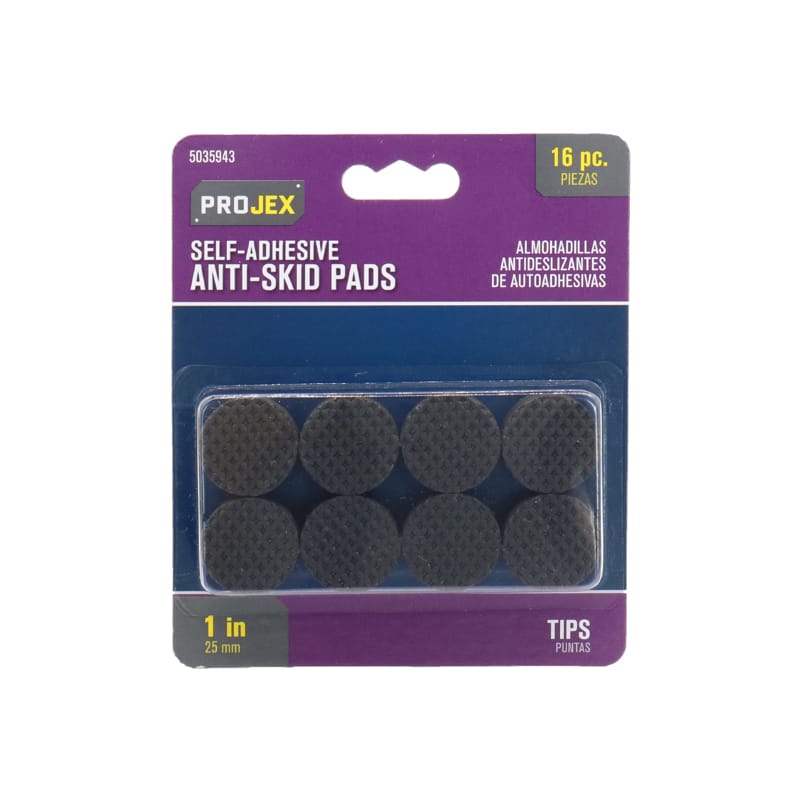Projex P0044 Rubber Self Adhesive Non-Skid Pad Black Round 1 in. W 16 pk