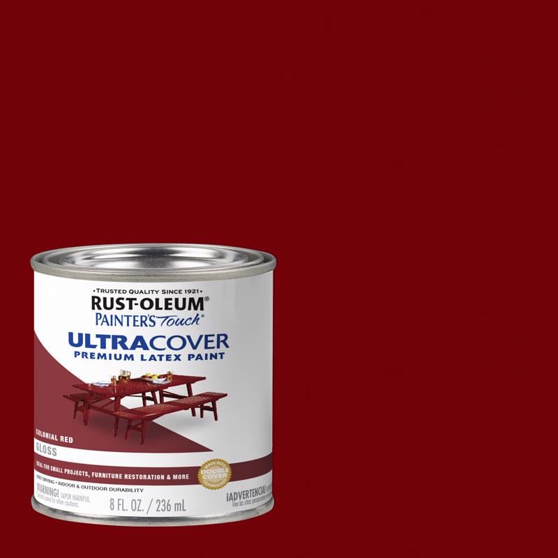 Rust-Oleum 1964730 Painters Touch Ultra Cover Gloss Colonial Red Water-Based Acrylic Ultra Cover Paint 0.5 p