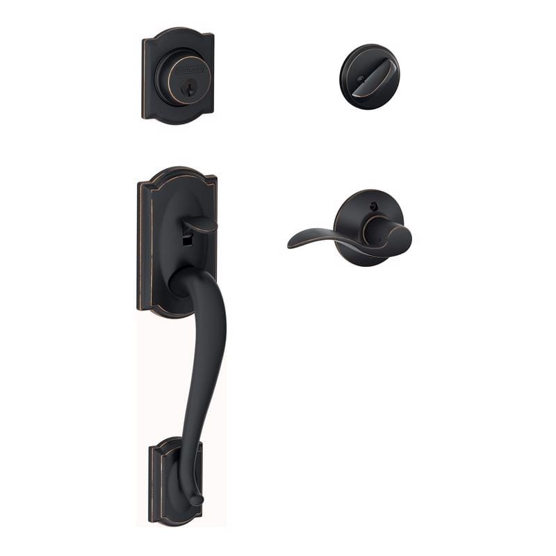 Schlage F60GCAM716ACC Camelot, Accent Aged Bronze Entry Handleset 1-3/4 in.