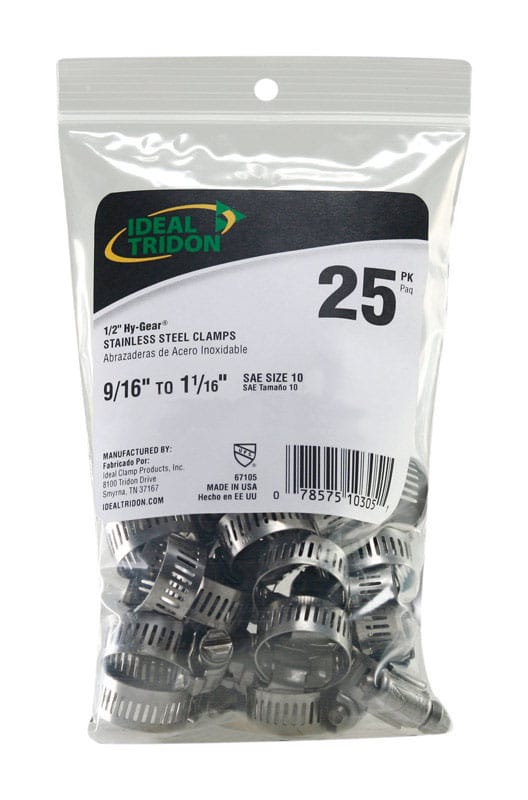 Ideal Tridon 6710550 1/2 in. 1-1/16 in. SAE 10 Silver Hose Clamp Stainless Steel Band