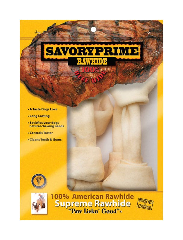 Savory Prime 997 American Supreme Large Adult Knotted Bone Beef Rawhide 8-9 in. L 4 pk