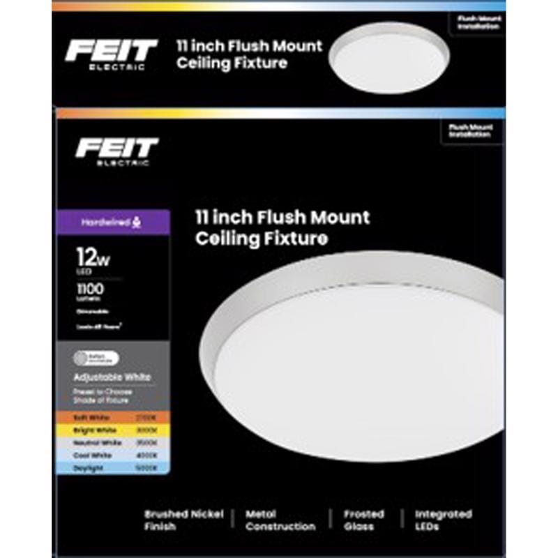 Feit FM11/5CCT/NK 3 in. H X 11 in. W X 11 in. L Brushed Nickel White Ceiling Fixture