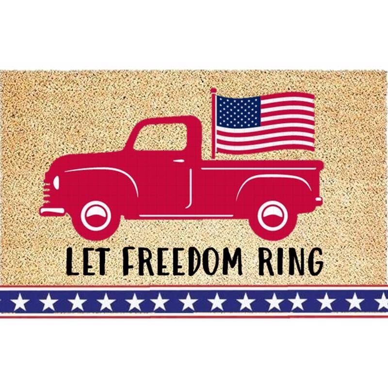 Rockport Premium VBC1828-AM69 Americana 18 in. W X 28 in. L Multi-Color Freedom Ring with Red Truck Coir Door Mat
