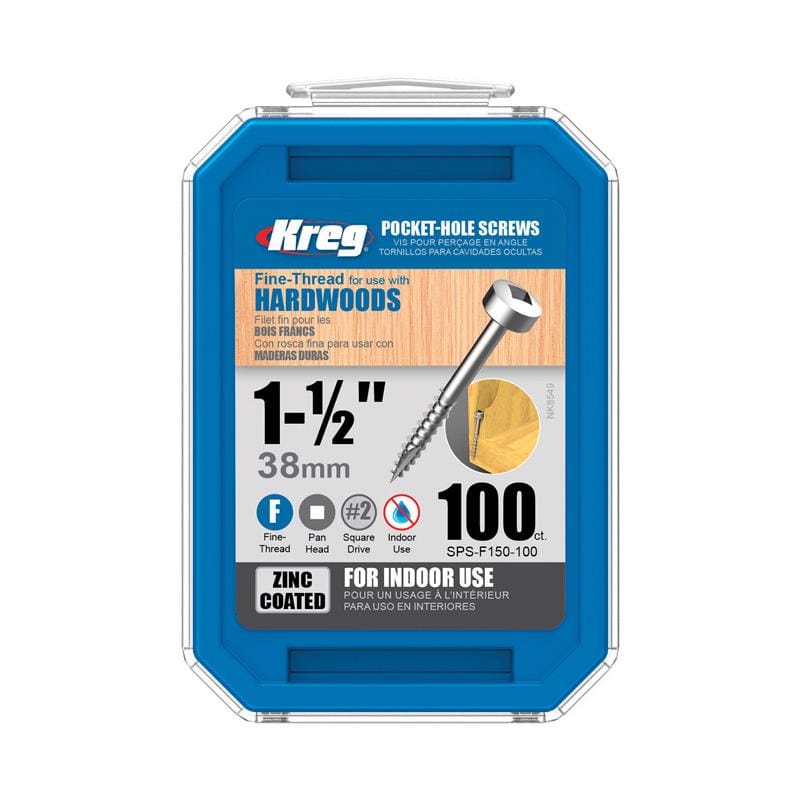 Kreg SPS-F150 - 100 No. 6 X 1-1/2 in. L Square Zinc-Plated Fine Pocket-Hole Screw 100 pk