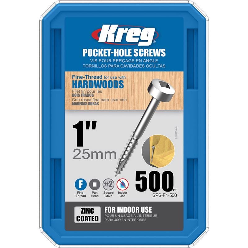 Kreg SPS-F1 - 500 No. 2 X 1 in. L Square Zinc-Plated Fine Pocket-Hole Screw 500 pk
