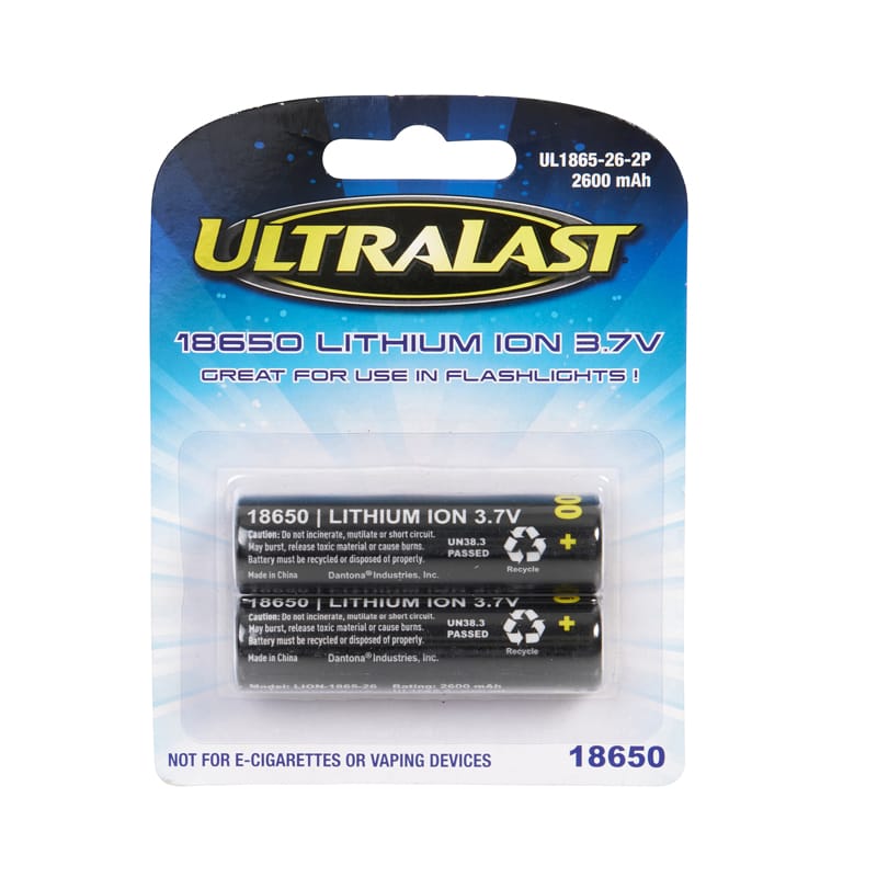 Ultralast UL1865-26-2P Lithium Ion 18650 3.7 V 2600 mAh Rechargeable Battery 2 pk