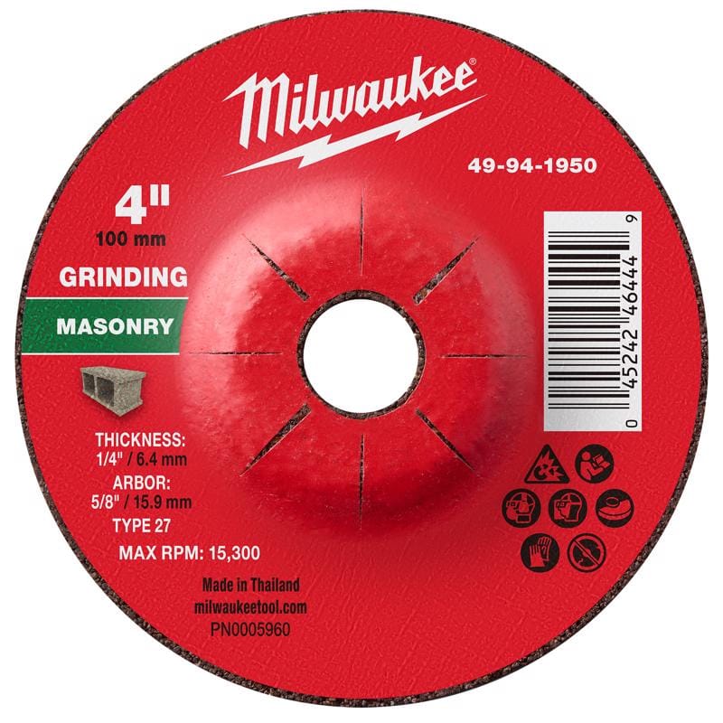 Milwaukee 49-94-1950 4 in. D X 5/8 in. X 1/4 in. thick Masonry Grinding Wheel 1 pk