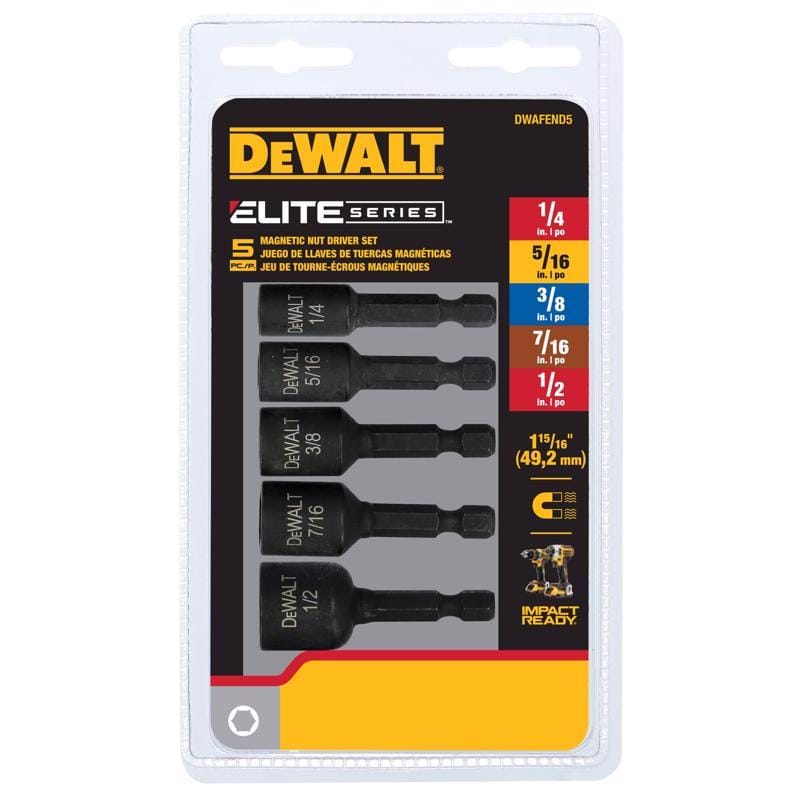 Dewalt DWAFEND5 ELITE SERIES Multi Size in. X 1-7/8 in. L Black Oxide Nut Setter Set 5 pc