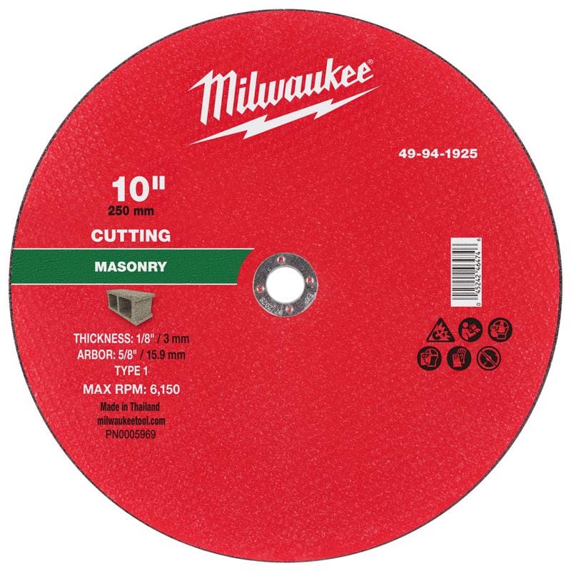 Milwaukee Tool 49-94-1925 Milwaukee 10 in. D X 5/8 in. X 1/8 in. thick Masonry Cut-Off Wheel 1 pc