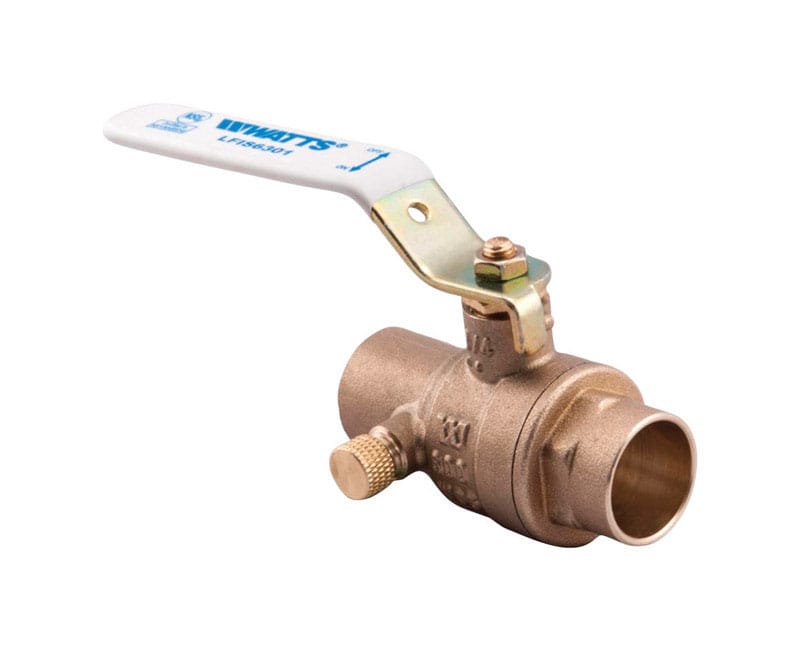 Watts 0123628 1/2 in. Brass Solder Ball Valve with Drain Full Port Lever
