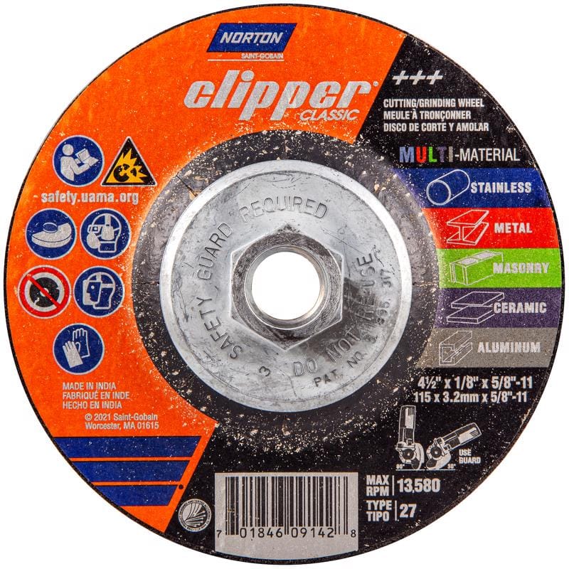 Norton 70184609142 Clipper 4.5 in. D X 5/8-11 in. X 1/8 in. thick Classic Grinding Wheel 1 pk