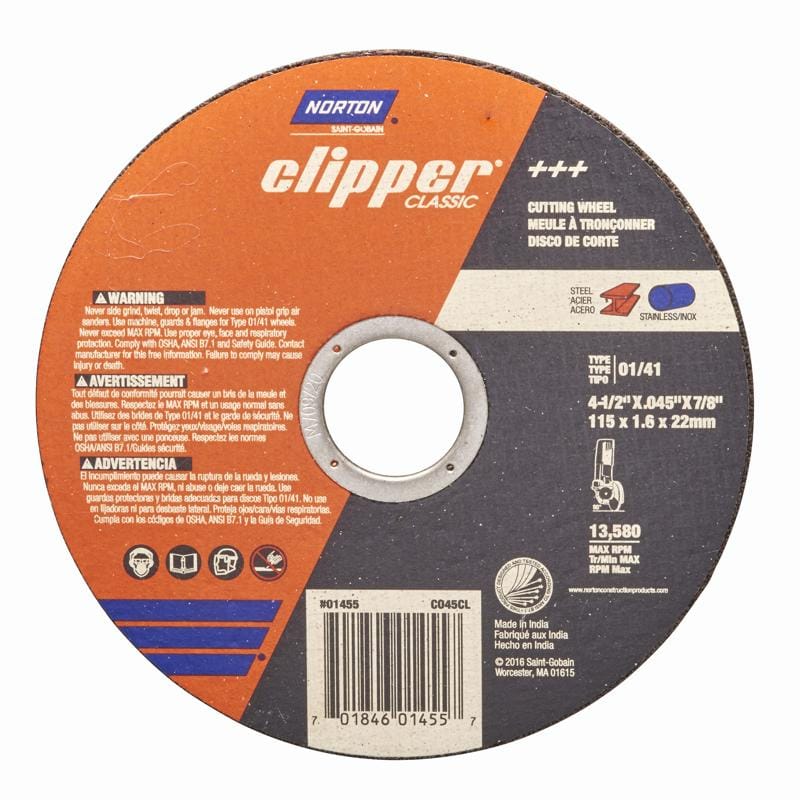 Norton 70184601455 Clipper 4-1/2 in. D X 7/8 in. X 0.040 in. thick Aluminum Oxide Classic Cut-Off Wheel 1 pk