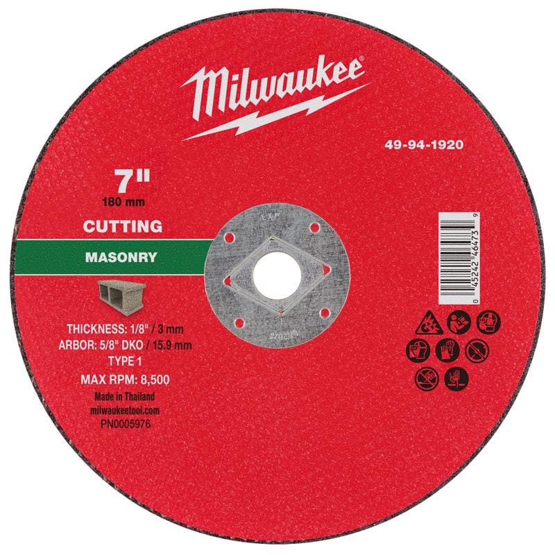 Milwaukee 49-94-1920 7 in. D X 5/8 in. X 1/8 in. thick Masonry Cut-Off Wheel 1 pc